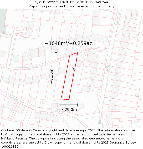 5, OLD DOWNS, HARTLEY, LONGFIELD, DA3 7AA: Plot and title map