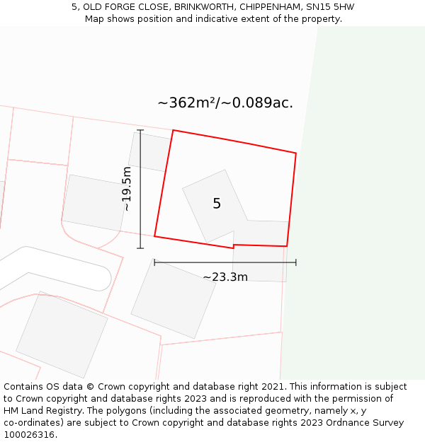 5, OLD FORGE CLOSE, BRINKWORTH, CHIPPENHAM, SN15 5HW: Plot and title map