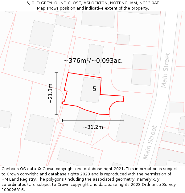 5, OLD GREYHOUND CLOSE, ASLOCKTON, NOTTINGHAM, NG13 9AT: Plot and title map