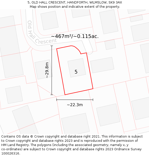 5, OLD HALL CRESCENT, HANDFORTH, WILMSLOW, SK9 3AX: Plot and title map