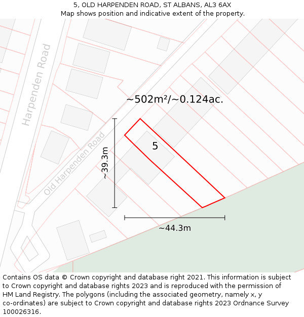 5, OLD HARPENDEN ROAD, ST ALBANS, AL3 6AX: Plot and title map