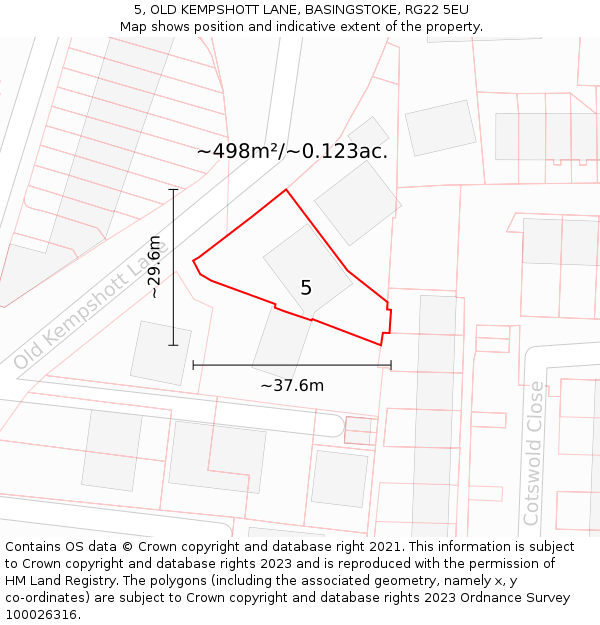 5, OLD KEMPSHOTT LANE, BASINGSTOKE, RG22 5EU: Plot and title map