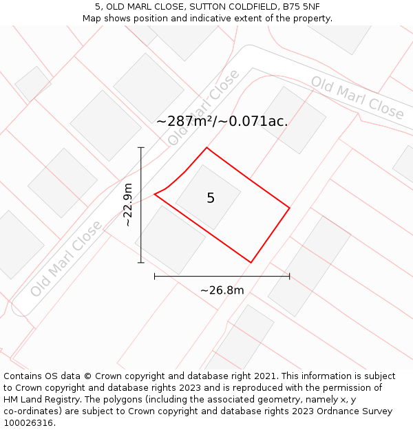 5, OLD MARL CLOSE, SUTTON COLDFIELD, B75 5NF: Plot and title map