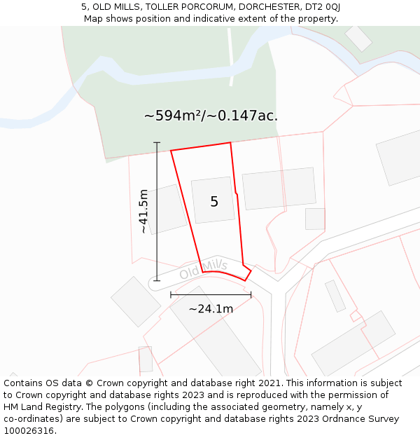 5, OLD MILLS, TOLLER PORCORUM, DORCHESTER, DT2 0QJ: Plot and title map