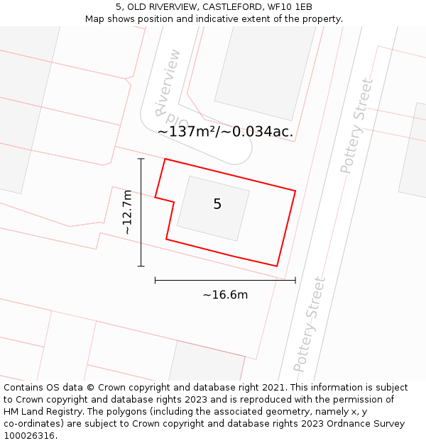 5, OLD RIVERVIEW, CASTLEFORD, WF10 1EB: Plot and title map
