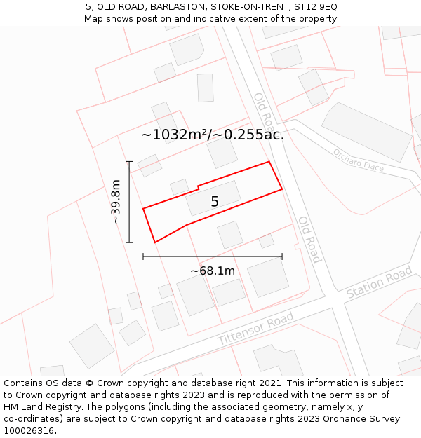 5, OLD ROAD, BARLASTON, STOKE-ON-TRENT, ST12 9EQ: Plot and title map