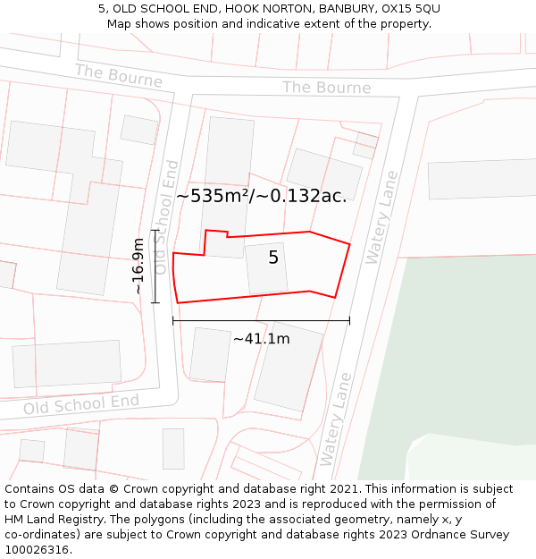 5, OLD SCHOOL END, HOOK NORTON, BANBURY, OX15 5QU: Plot and title map