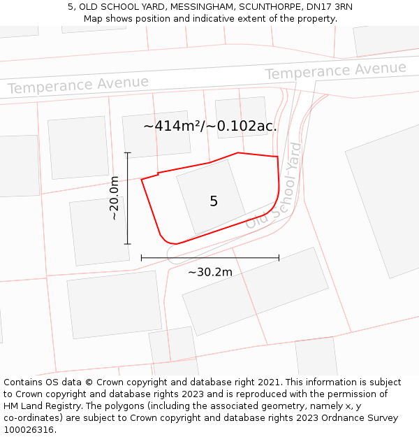 5, OLD SCHOOL YARD, MESSINGHAM, SCUNTHORPE, DN17 3RN: Plot and title map