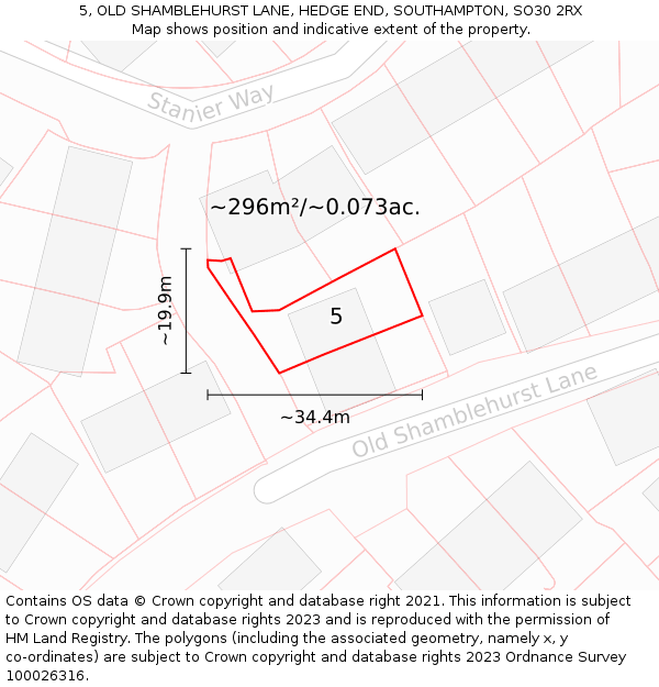 5, OLD SHAMBLEHURST LANE, HEDGE END, SOUTHAMPTON, SO30 2RX: Plot and title map