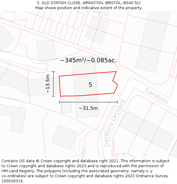 5, OLD STATION CLOSE, WRINGTON, BRISTOL, BS40 5LY: Plot and title map