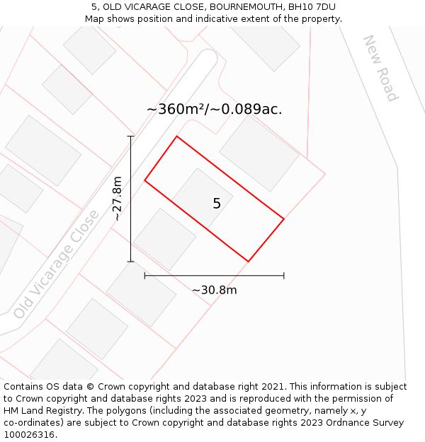 5, OLD VICARAGE CLOSE, BOURNEMOUTH, BH10 7DU: Plot and title map