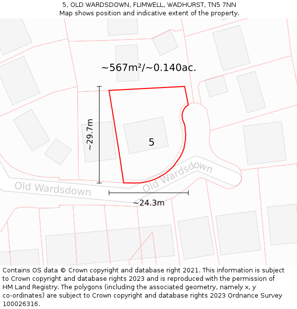 5, OLD WARDSDOWN, FLIMWELL, WADHURST, TN5 7NN: Plot and title map