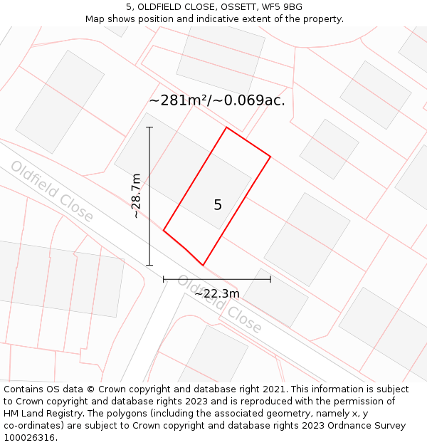 5, OLDFIELD CLOSE, OSSETT, WF5 9BG: Plot and title map