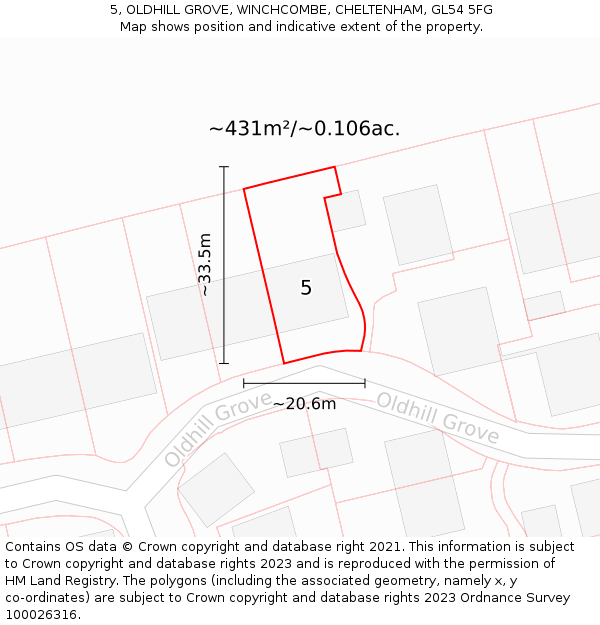 5, OLDHILL GROVE, WINCHCOMBE, CHELTENHAM, GL54 5FG: Plot and title map