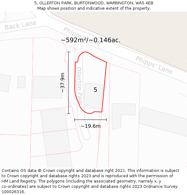 5, OLLERTON PARK, BURTONWOOD, WARRINGTON, WA5 4EB: Plot and title map