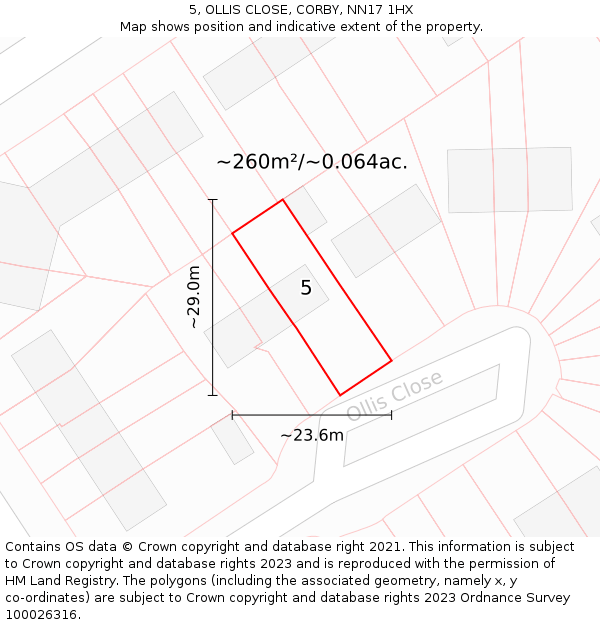 5, OLLIS CLOSE, CORBY, NN17 1HX: Plot and title map