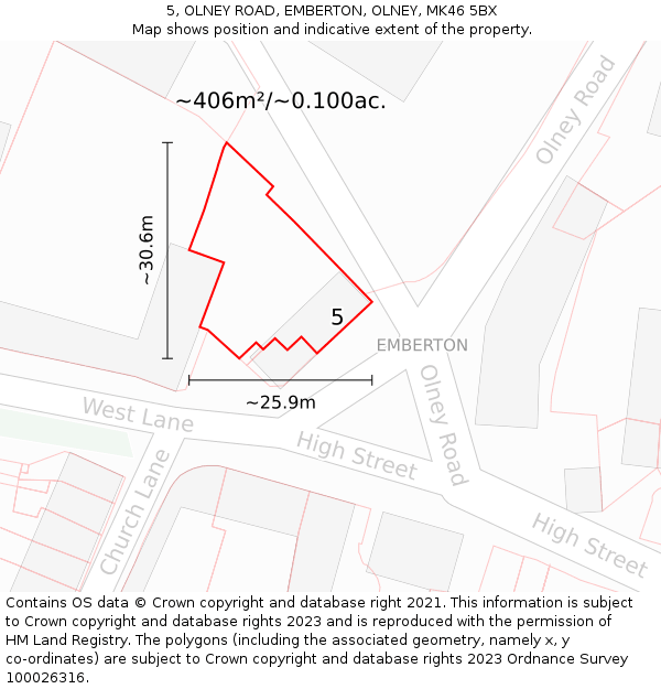 5, OLNEY ROAD, EMBERTON, OLNEY, MK46 5BX: Plot and title map