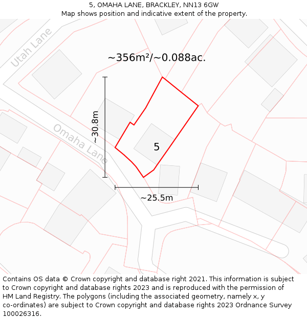 5, OMAHA LANE, BRACKLEY, NN13 6GW: Plot and title map