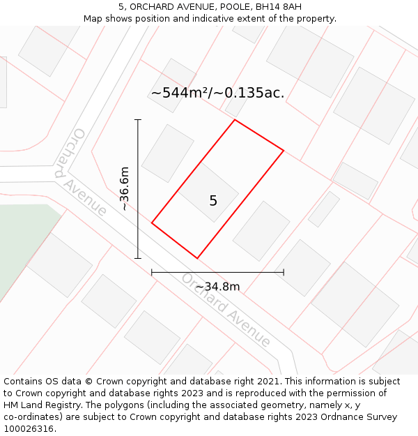 5, ORCHARD AVENUE, POOLE, BH14 8AH: Plot and title map