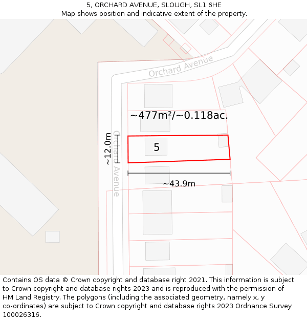 5, ORCHARD AVENUE, SLOUGH, SL1 6HE: Plot and title map