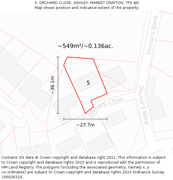 5, ORCHARD CLOSE, ASHLEY, MARKET DRAYTON, TF9 4JS: Plot and title map