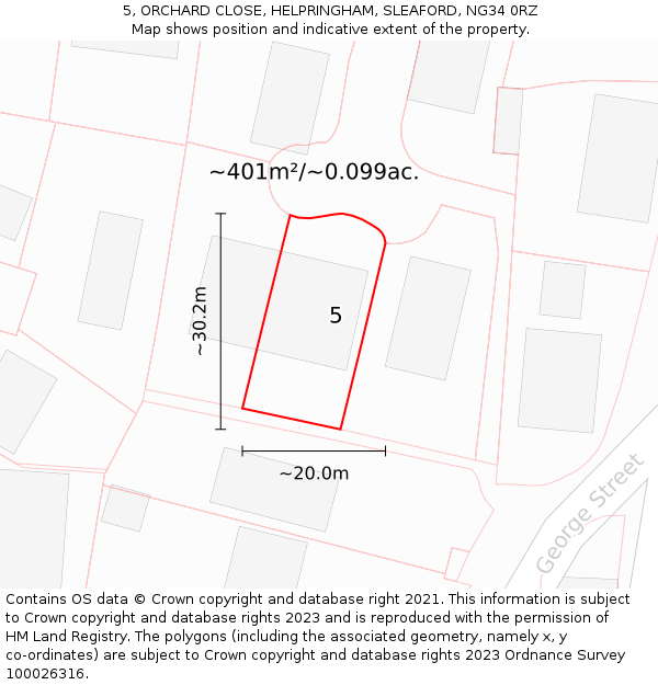 5, ORCHARD CLOSE, HELPRINGHAM, SLEAFORD, NG34 0RZ: Plot and title map