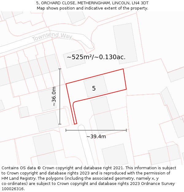 5, ORCHARD CLOSE, METHERINGHAM, LINCOLN, LN4 3DT: Plot and title map