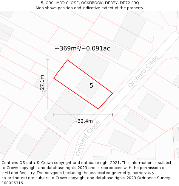 5, ORCHARD CLOSE, OCKBROOK, DERBY, DE72 3RQ: Plot and title map