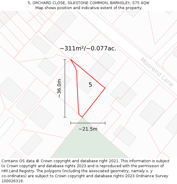 5, ORCHARD CLOSE, SILKSTONE COMMON, BARNSLEY, S75 4QW: Plot and title map