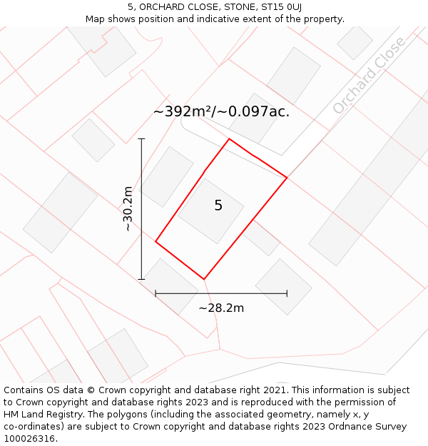 5, ORCHARD CLOSE, STONE, ST15 0UJ: Plot and title map