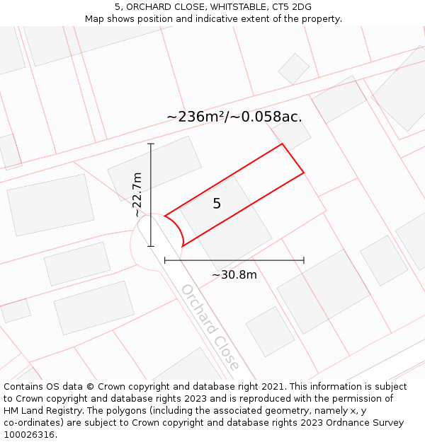 5, ORCHARD CLOSE, WHITSTABLE, CT5 2DG: Plot and title map