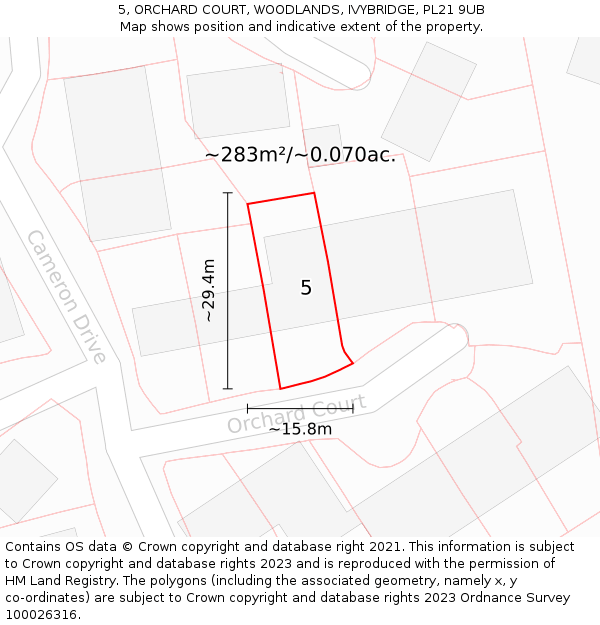 5, ORCHARD COURT, WOODLANDS, IVYBRIDGE, PL21 9UB: Plot and title map