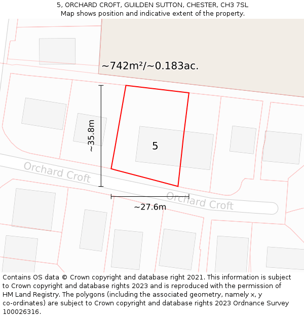 5, ORCHARD CROFT, GUILDEN SUTTON, CHESTER, CH3 7SL: Plot and title map