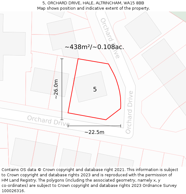 5, ORCHARD DRIVE, HALE, ALTRINCHAM, WA15 8BB: Plot and title map