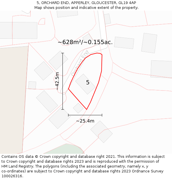 5, ORCHARD END, APPERLEY, GLOUCESTER, GL19 4AP: Plot and title map