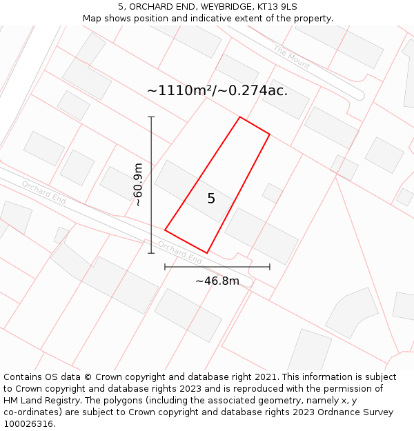 5, ORCHARD END, WEYBRIDGE, KT13 9LS: Plot and title map