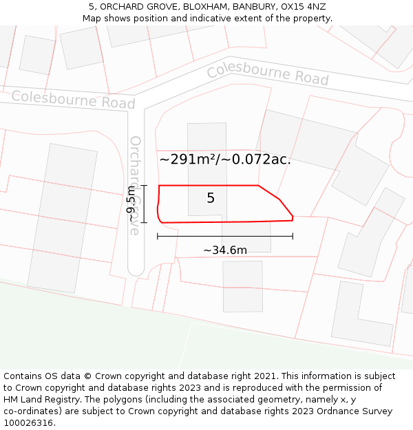 5, ORCHARD GROVE, BLOXHAM, BANBURY, OX15 4NZ: Plot and title map