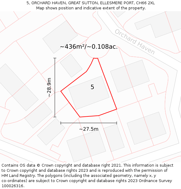 5, ORCHARD HAVEN, GREAT SUTTON, ELLESMERE PORT, CH66 2XL: Plot and title map