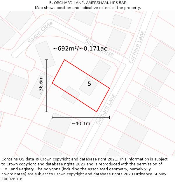 5, ORCHARD LANE, AMERSHAM, HP6 5AB: Plot and title map