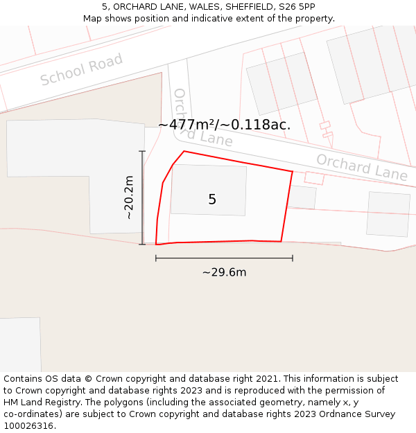 5, ORCHARD LANE, WALES, SHEFFIELD, S26 5PP: Plot and title map