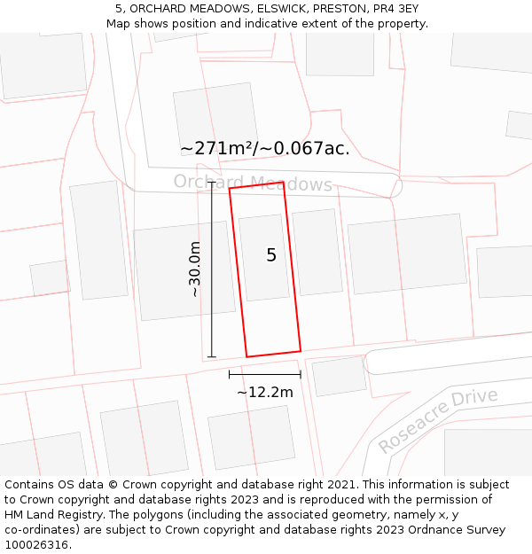 5, ORCHARD MEADOWS, ELSWICK, PRESTON, PR4 3EY: Plot and title map