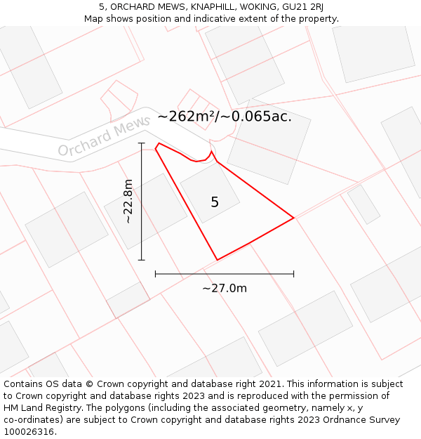 5, ORCHARD MEWS, KNAPHILL, WOKING, GU21 2RJ: Plot and title map