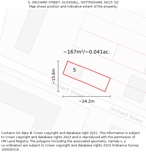 5, ORCHARD STREET, HUCKNALL, NOTTINGHAM, NG15 7JZ: Plot and title map