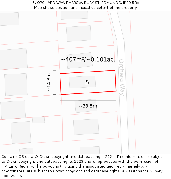5, ORCHARD WAY, BARROW, BURY ST. EDMUNDS, IP29 5BX: Plot and title map