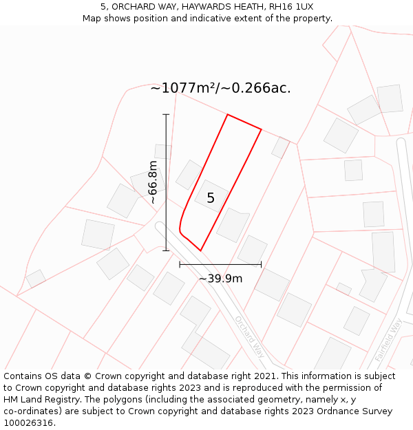 5, ORCHARD WAY, HAYWARDS HEATH, RH16 1UX: Plot and title map