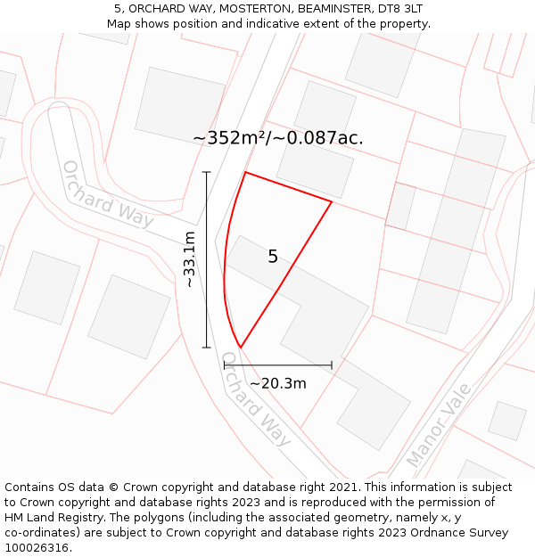 5, ORCHARD WAY, MOSTERTON, BEAMINSTER, DT8 3LT: Plot and title map