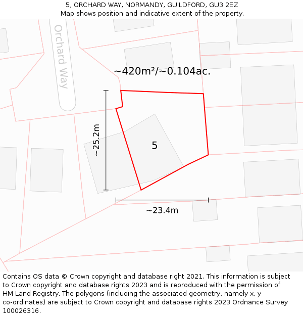 5, ORCHARD WAY, NORMANDY, GUILDFORD, GU3 2EZ: Plot and title map