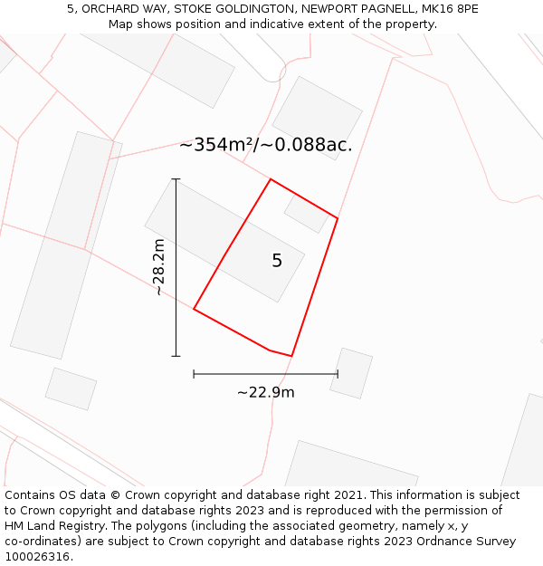 5, ORCHARD WAY, STOKE GOLDINGTON, NEWPORT PAGNELL, MK16 8PE: Plot and title map
