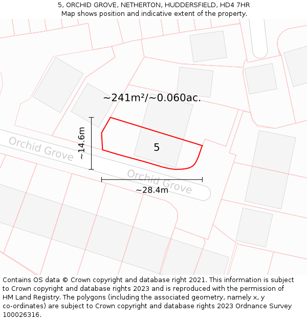 5, ORCHID GROVE, NETHERTON, HUDDERSFIELD, HD4 7HR: Plot and title map
