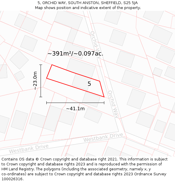 5, ORCHID WAY, SOUTH ANSTON, SHEFFIELD, S25 5JA: Plot and title map